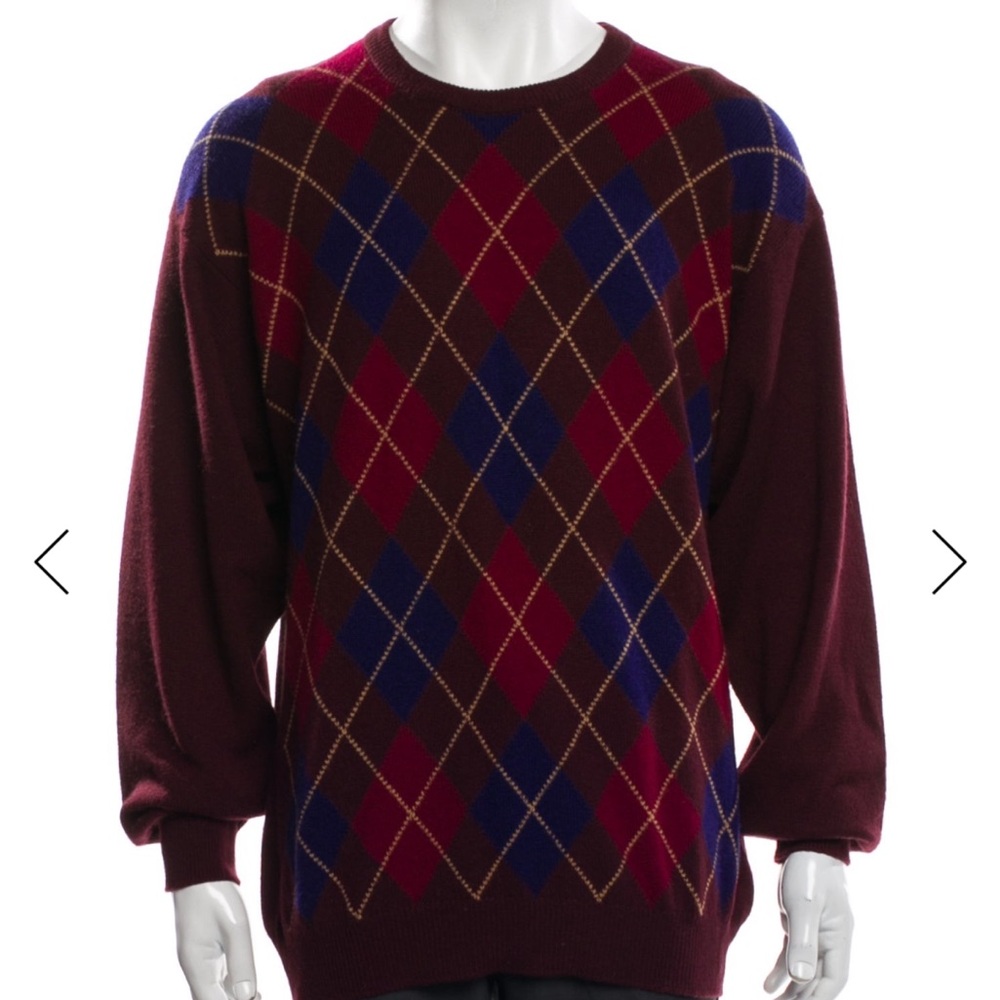 Johnstons of Elgin 100% Cashmere Plaid Sweater – Burgundy (Size XS)